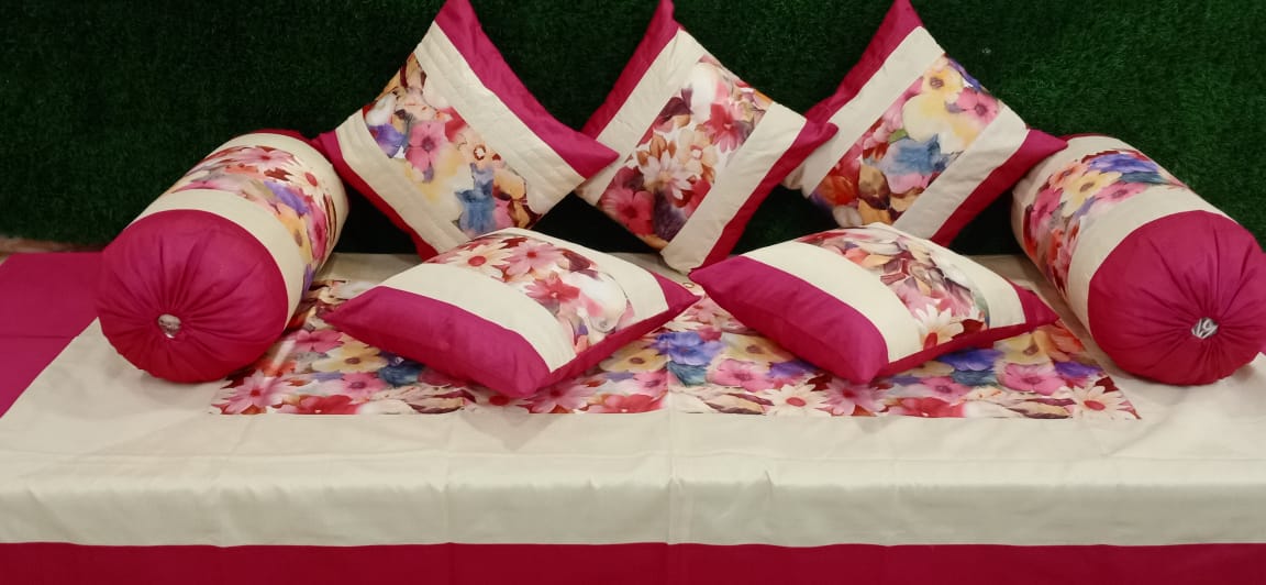 Designer Printed Silk Diwan Set by HOMIEKART