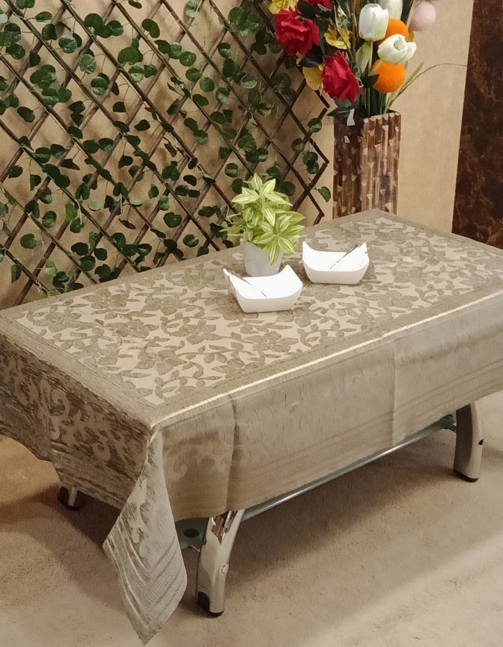 Elegant Velvet Self Work Center Table Cover by Homiekart