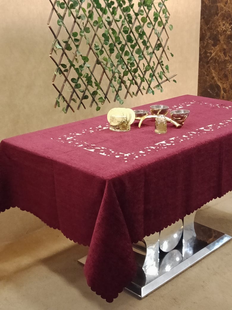 Elegant Velvet Cutwork Table Cover by Homiekart