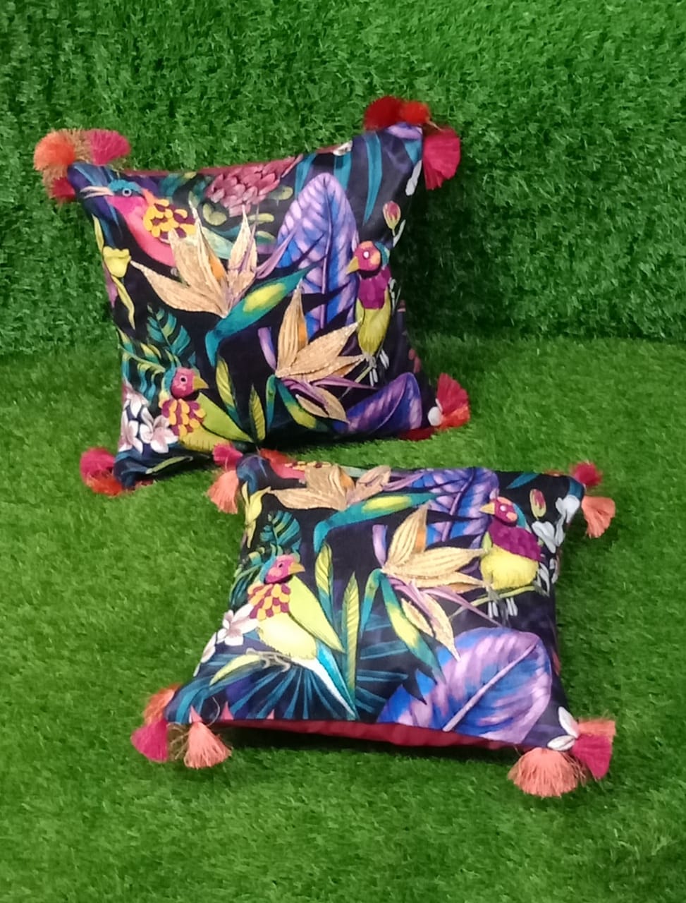 Multi color Embroidered Jungle Look Designer Cushion Covers by HOMIEKART.