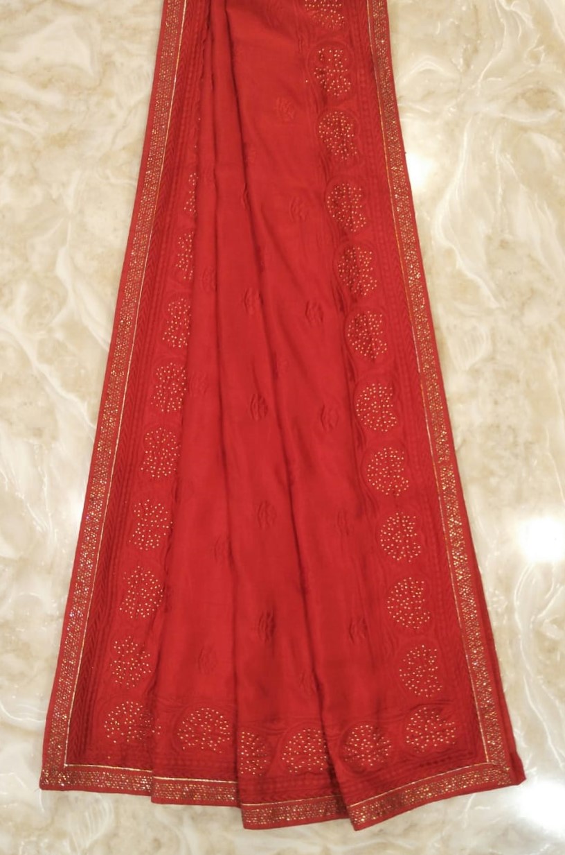 Summer Silk Self Embroidered Saree with Highlighting Swarovski work