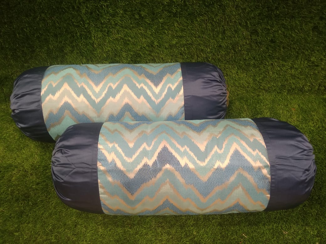 Jacquard Silk Woven Pattern Pair of Bolster Covers by Homiekart