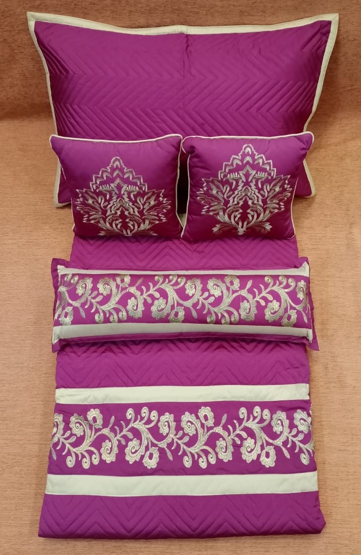Elegant Silk Embroidered Quilted Bedcover Set by Homiekart