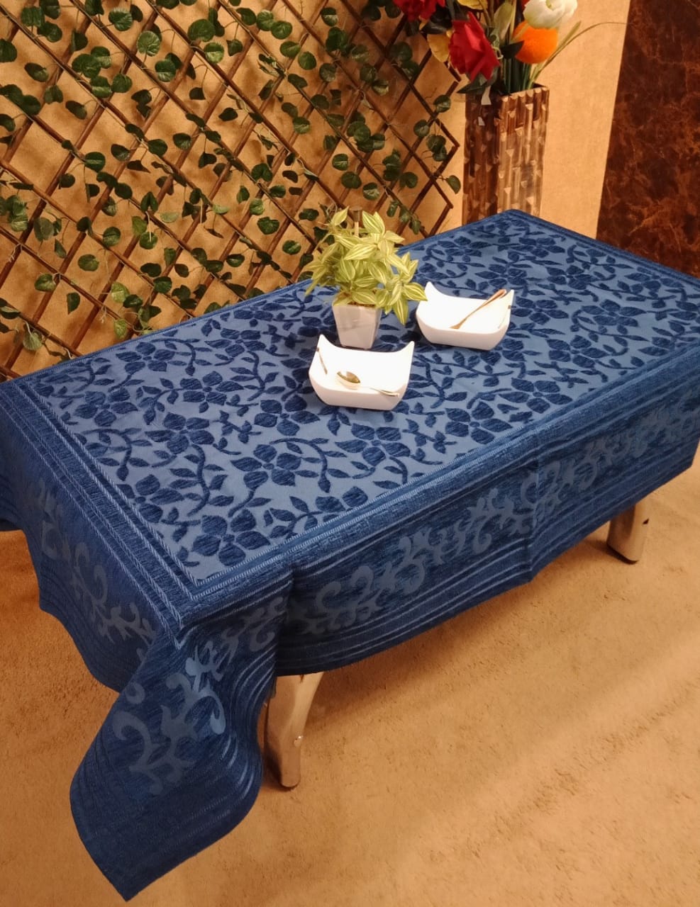 Elegant Velvet Self Work Center Table Cover by Homiekart