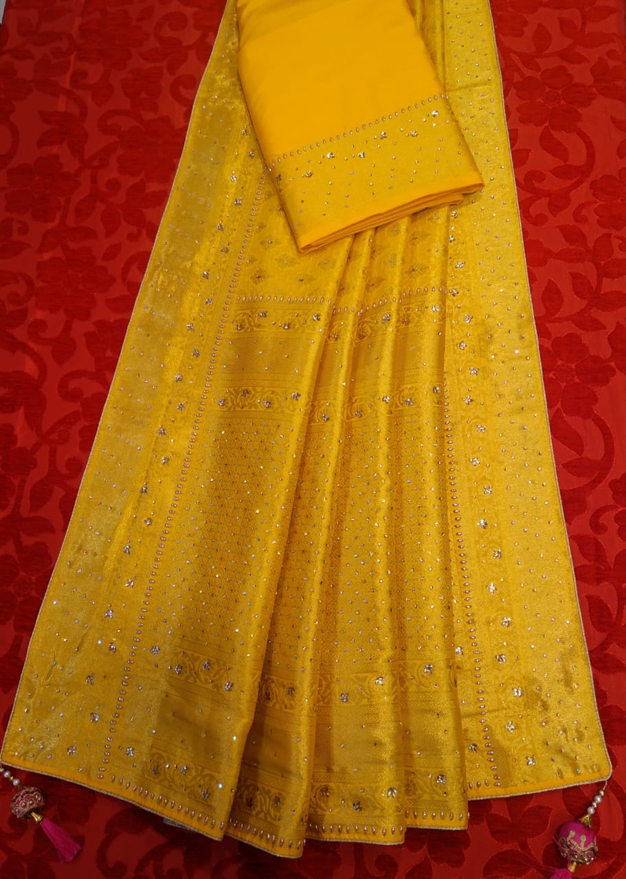 Silk Woven Saree with Highlighing Swarovski Work