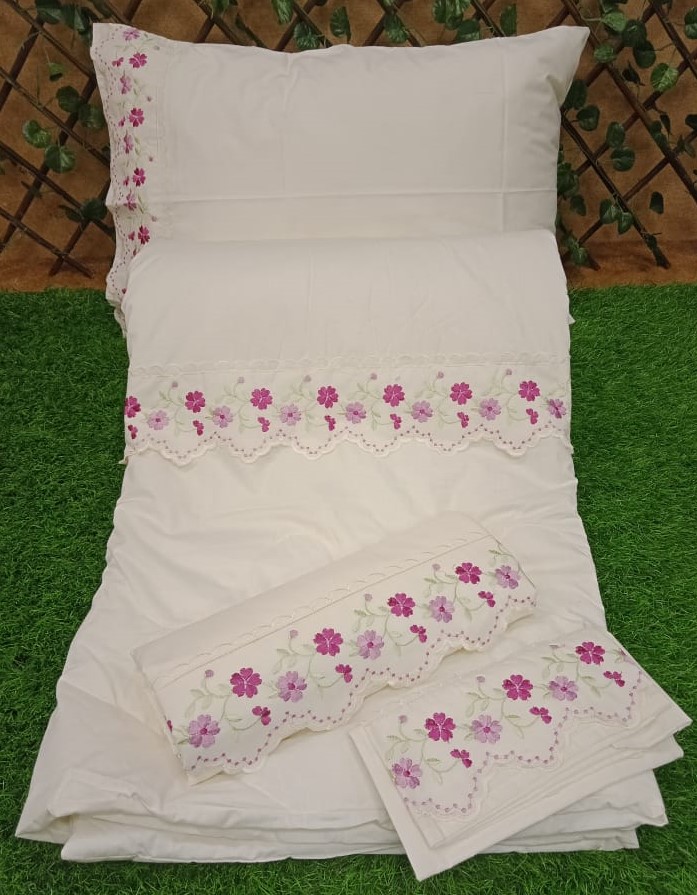 Beautiful White Base Frilled Comforter Set by Metropolis