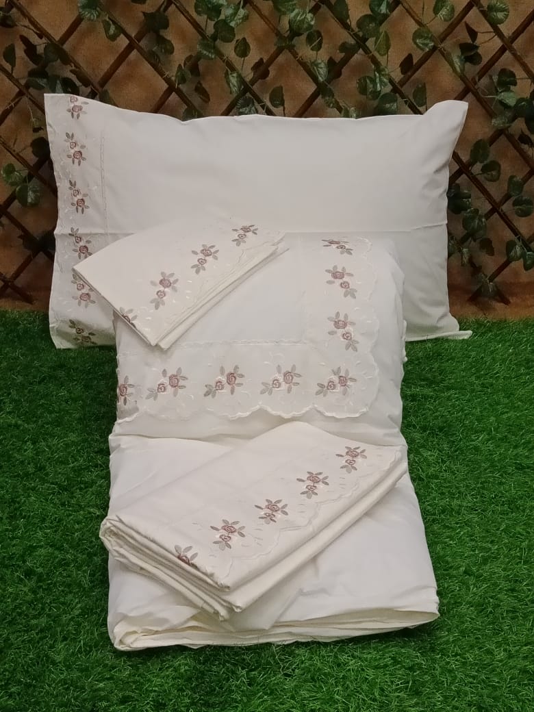 Beautiful White Base Frilled Comforter Set by Metropolis