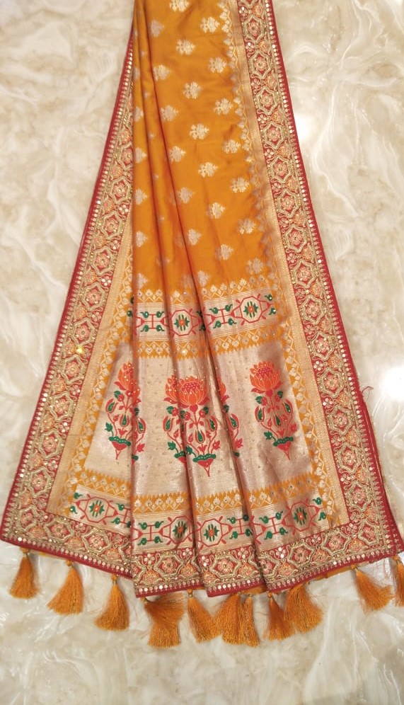 Heavy Border Panel look Plain Silk Saree