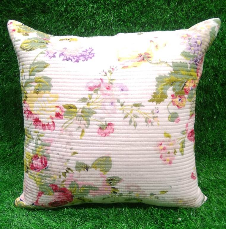 Cotton Quilted Floral Printed Cushion Cover Set by HOMIEKART.