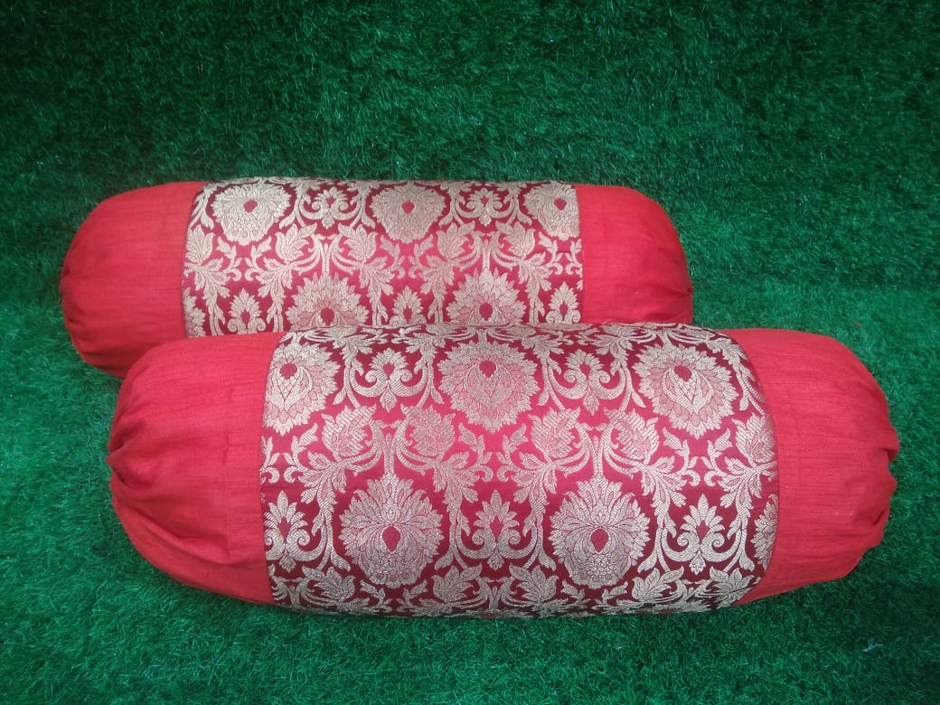 Silk Woven Pair of Bolster Covers by Homiekart