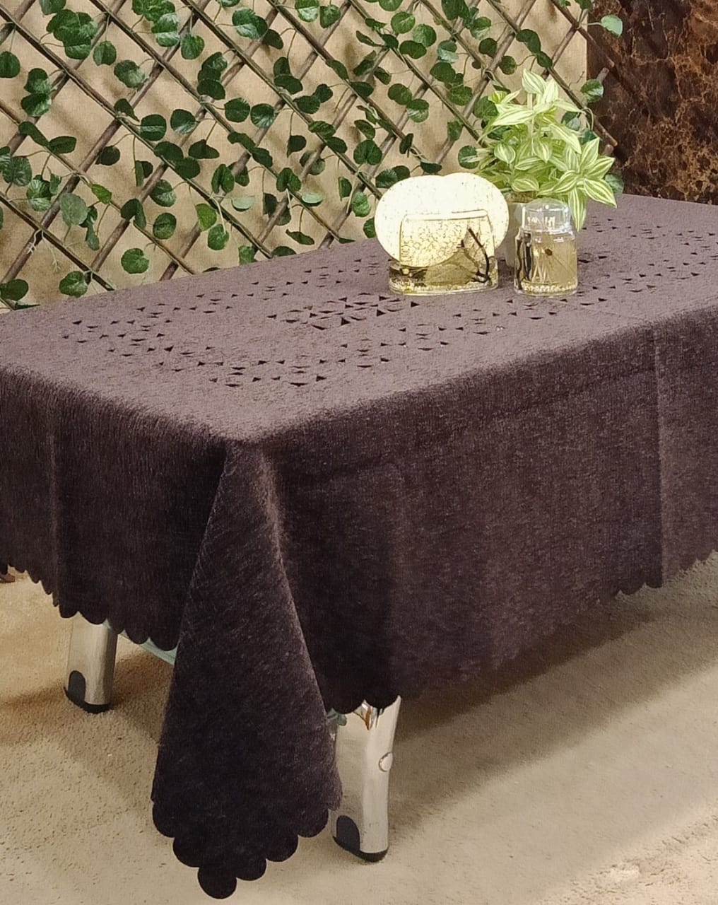 Elegant Velvet Cutwork Table Cover by Homiekart