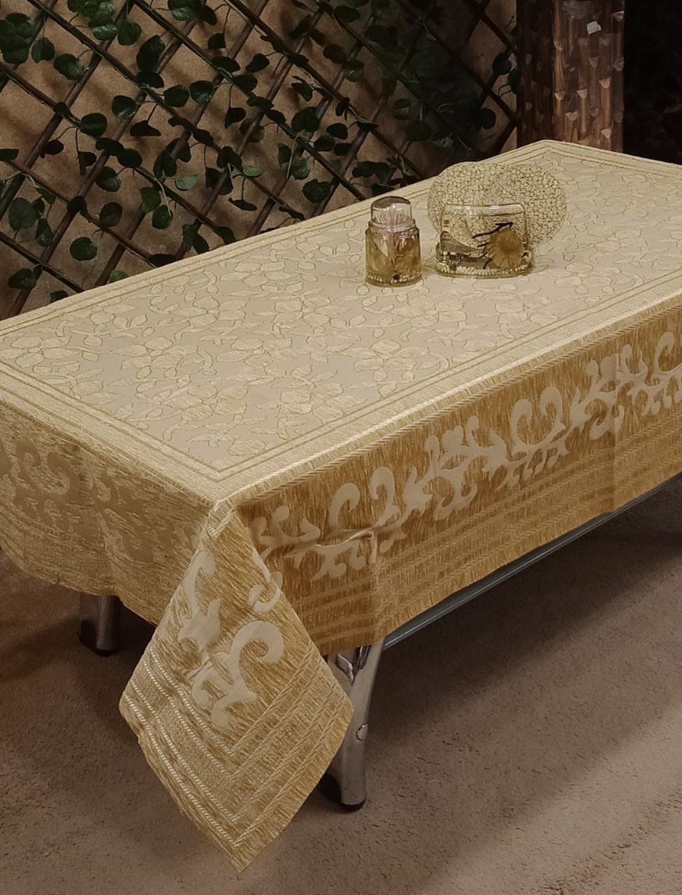 Elegant Velvet Self Work Center Table Cover by Homiekart