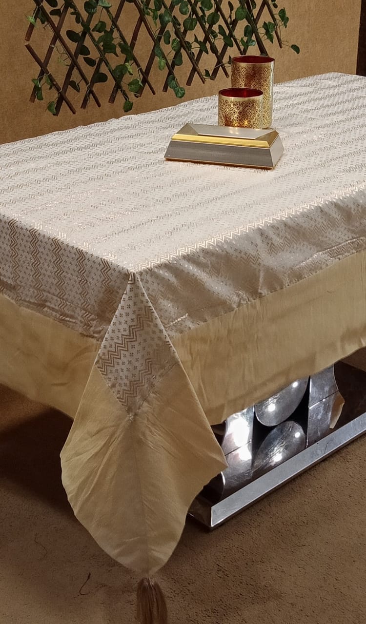 Elegant Chanderi Silk Foil Printed Table Cover by Homiekart